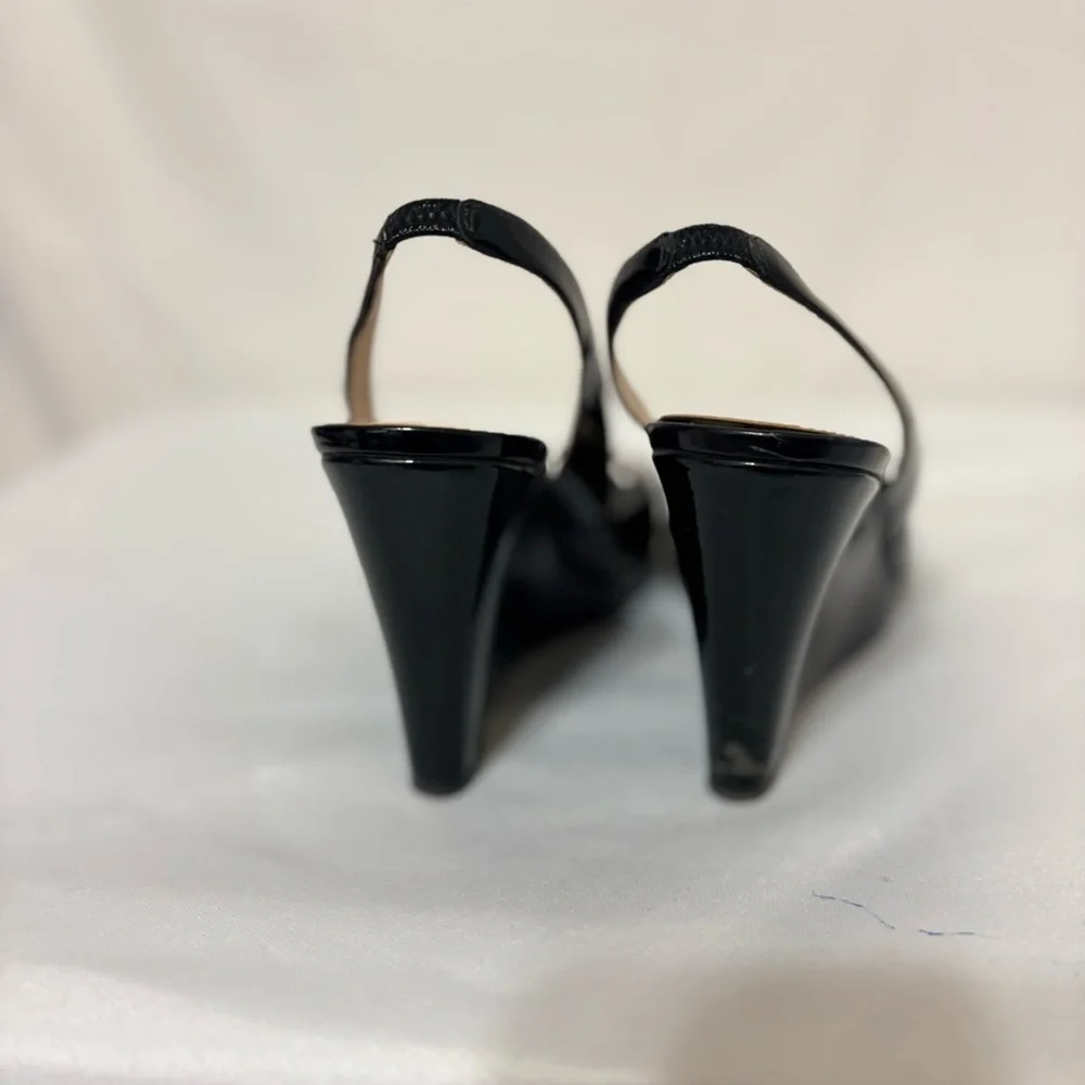 KORS Michael Kors Vivian patent leather peep toe slingback wedge heels
